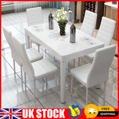 Tempered Glass Top Dining Table & 4/6 Chairs Set for Kitchen Dining Room Table - Image 1 of 4