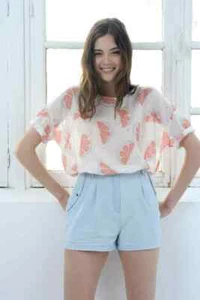 Des Petits Hauts Gisela Grapefruit Printed Blouse Top Sheer Oversized L-3 216227 - Picture 1 of 6