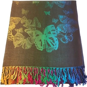 Chal de diseño de mariposa beige y rosa envoltura estola ropa Pashmina CJ **NUEVO** - Imagen 1 de 11