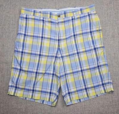 Pantalones Cortos FootJoy Para Hombre 36 Azul Amarillo A Cuadros Golf Rendimiento Mezcla Nylon Frente Plano Foto 1 de 4