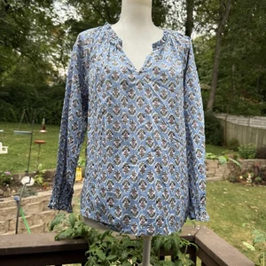 Top J Crew Artist donna taglia XXS 2XS blu floreale intaglio arricciato camicia scollo a V - Foto 1 di 10