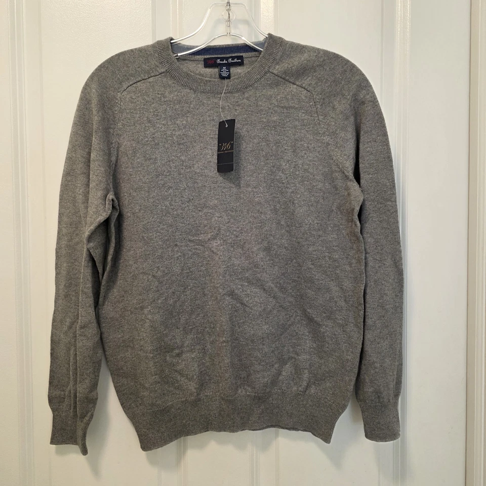 Nuevo con etiquetas Suéter Brooks Brothers 346 Gris Cuello Redondo Niños Mediano Algodón Cachemira Foto 1 de 4