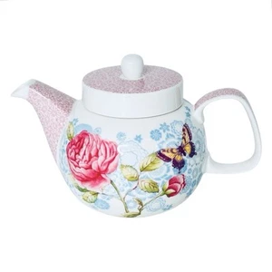 Villeroy & Boch ROSE COTTAGE Pink Rose Butterfly Porcelain Teapot & Lid NEW - Picture 1 of 12