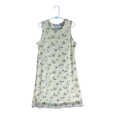 Vintage 90s Y2K Girls Floral Yellow Mesh Nylon Dress Lord & Taylor MEDIUM 10-12 - Image 1 of 4