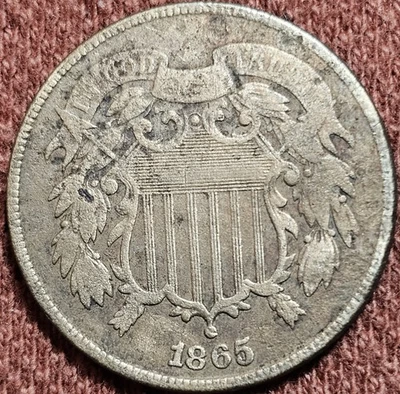 1865 Two Cent Copper Coin 2C Early US Type F Details - Image 1 of 2