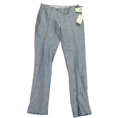 Pantalones de traje Bar III para hombre ajustados 100 % lino azul 34x34 Foto 1 de 4