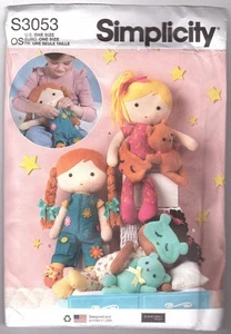Simplicity Pattern S3053 Stuffed Dolls with Clothes 18" UNCUT - Imagen 1 de 2