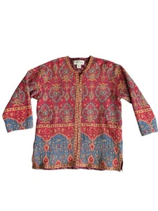 ORVIS 100% Cotton Women Reversible Red Jacket Quilted Boho Paisley Button Sz M - Picture 1 of 12