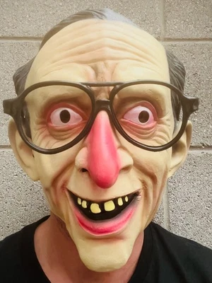 Lustig Alter Mann Maske Rot Nase Geek Brille Opa Kostüm Stag Grau Haar - Bild 1 von 4