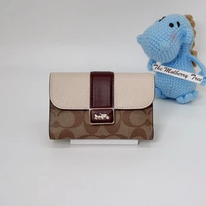 Coach CC060 Medium Grace Faltbare Geldbörse Signatur Canvas Schwarz Khaki Kreide Multi - Bild 1 von 7