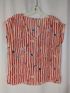 Vintage 80s St. Emilion Red Stripe Abstract Blouse Vtg Size 10 S/M Silky EUC - Picture 1 of 8