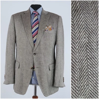 Linen Blazer 44R UK Size WINDSOR Mens Herringbone Summer Brown Sport Coat Jacket - Image 1 of 4