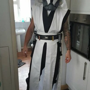 Cosplay White sleeveless hooded floor length poplin tabard vest & sash costume - Picture 1 of 2