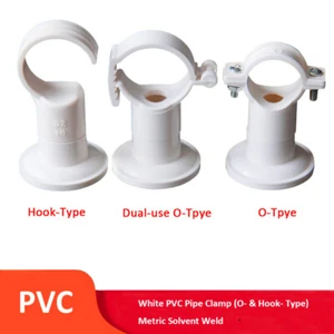 White PVC Pipe Clamp 20mm-40mm Plastic Pipe Clip Tube Holder O- & Hook- Types - Picture 1 of 4