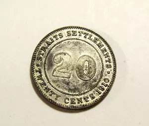 Malaysia Straits Settlement 1910 20 Cents Silver Coin - Picture 1 of 5