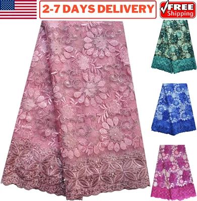 5 Yards African Lace Fabric Rope Embroidered Nigerian French Tulle Guipure Cord - Image 1 of 4