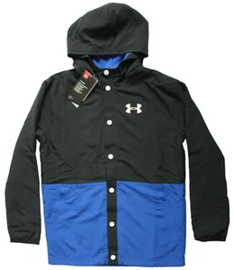 Under Armour Boys Sizes S or L Phenom Coaches Jacket Hood Black/Blue Lightweight - Picture 1 of 4