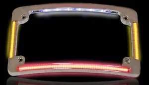 Quad LED Curved Motorcycle License Plate Frame - Chrome w/ Taillight & Turns - Bild 1 von 12