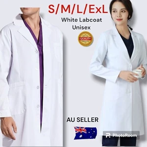White Lab Coat Men Women Dentist Doctors Students Scientist Long Sleeves AU - Picture 1 of 6