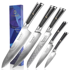 5pcs Kitchen Knives Set Chef Knife Damascus Steel Meat Slicer Cutlery G10 Handle - Picture 1 of 11