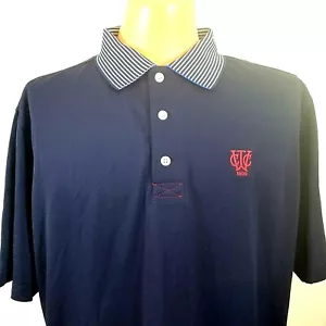 FootJoy Navy Blue Nylon W/ Striped Collar Polo Mens Sz Large WCC Logo on Chest - Picture 1 of 9