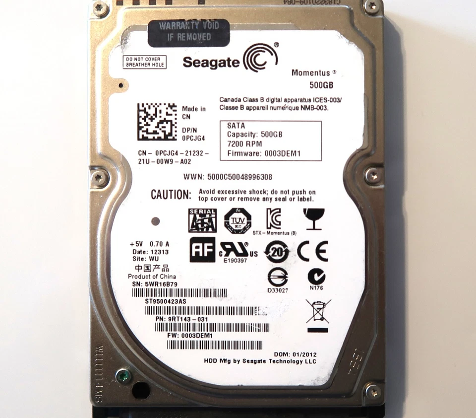 Seagate ST9500423AS 9RT143-031 0003DEM1 (5WR1) WU China 500gb 2.5" Sata 01/2012 - Image 1 of 1