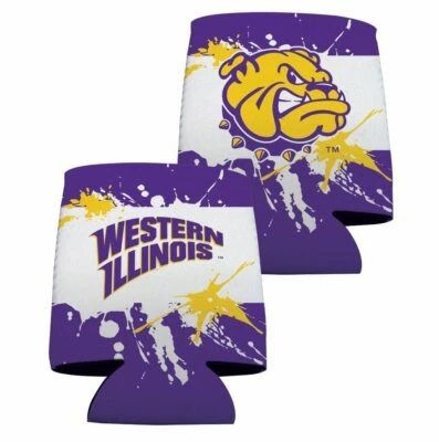 Western Illinois Can Cooler Set of 6 - Splatter Design 1 - FREE SHIPPING - Image 1 of 2