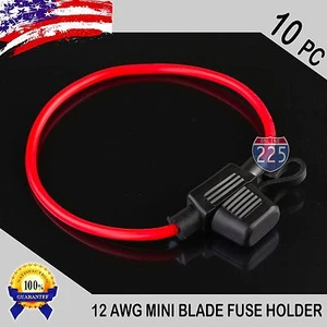 10er Pack 12 Stärke APM/ATM MINI Blade Inline Sicherungshalter 100 % OFC Kupferdraht USA - Bild 1 von 8