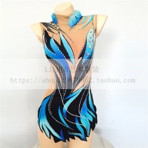 Women Girl Costume Rhythmic Gymnastics Leotards Competition Aerobics Blue Teens - Picture 1 of 8