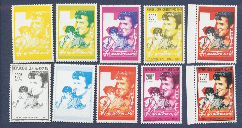 CENTRAL AFRICAN REPUBLIC - Sc 997- MNH color die proof set of 10 - ELVIS --c - Image 1 of 1