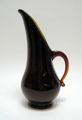 VTG Deep Ruby Red Amber Crest MCM Swung Glass Pitcher Kanawha Glass 8" #149 - Image 1 of 4