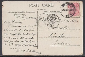 Australia - Aug 6, 1908 Post Card to India - Imagen 1 de 2
