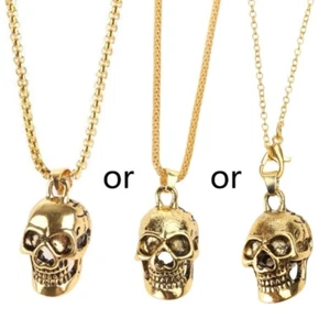 Men Gothic Skull Necklace Stainless Steel Leather Chain Pendant - Picture 1 of 10