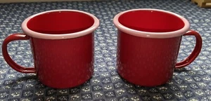 Tazas de campamento esmaltadas de metal arándano/borde rosa/juego de 2 - Imagen 1 de 5