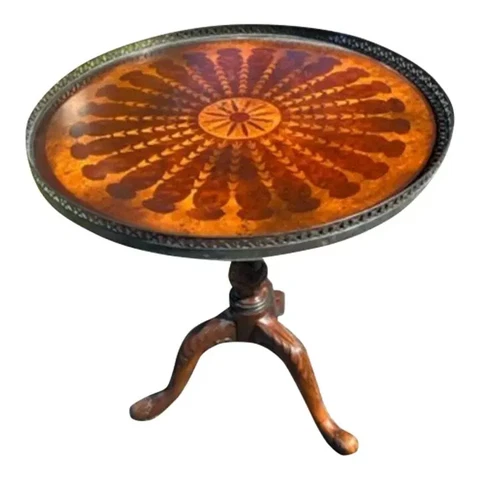 Round Mahogany Table Brass Banding Cover