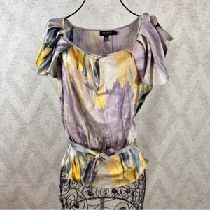 Ted Baker 100% silk abstract flutter sleeve blouse size 1 - Picture 1 of 12