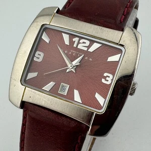Kenneth Cole Reaction Quartz Watch Men Silver Brown Rectangle Leather New Batter - Picture 1 of 6
