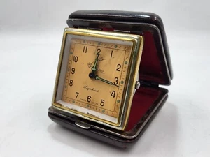 Vintage Soviet Russian Travel Alarm Clock Fold Up Style in Case 50s - Picture 1 of 11