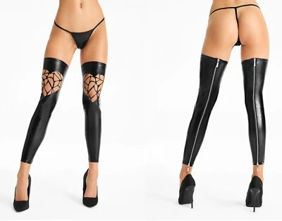 7HEAVEN WETLOOK STRÜMPFE schwarz  clubwear gogo stulpen overknees  kunstleder - Bild 1 von 4