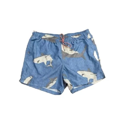 Shark Swim Trunks/suit Men’s XXL (44-46) Lands End Blue Mesh Lined  with Pockets - Image 1 of 4