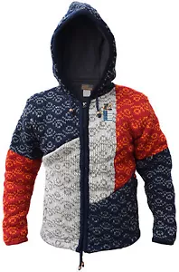 Wolle Patchwork Vlies gefütterte Festivaljacke Winter mehrfarbig Hippie Hoodie - Bild 1 von 4