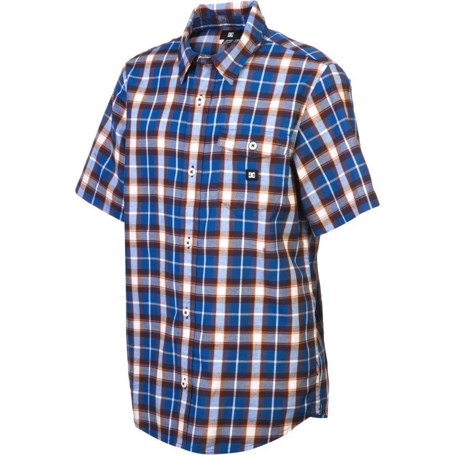 Boys' DC SHOES KIDS Short Sleeve Shirt Button-Up Blue Plaid New - Image 1 of 2