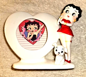 Betty Boop Heart Photo Frame with Pudgy Dog Figurine Red Dress Collectible 1986 - Picture 1 of 6