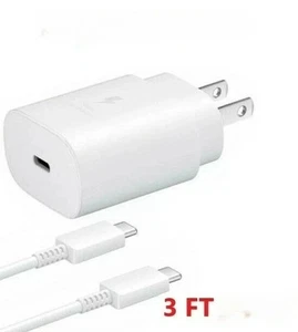 Chargeur Mural 25W Type-C Super Rapide + Câble 3ft pour Samsung S24 S23 S22 S21 S20 - Photo 1 sur 6