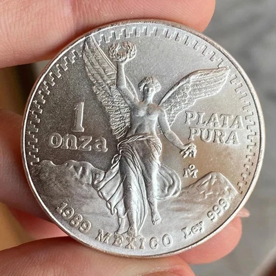 1 ONCIA OZ 1989 MESSICO ARGENTO SILVER PURO 999 FIOR DI CONIO GEM BU MOLRO RARA - Immagine 1 di 4