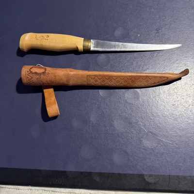 "Cuchillo de hoja fija de 6"" de acero inoxidable J. MARTTIINI con funda de cuero Finlandia 11"" en total" Foto 1 de 4