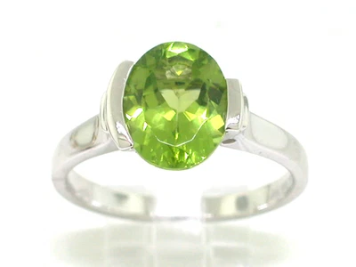 Peridot Ring 585 Weißgold 14Kt Gold natürlicher oval facettierter Peridot - Bild 1 von 4