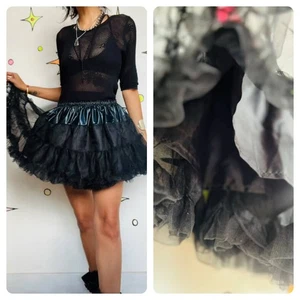 Vintage Black Goth Tutu Mini Skirt Y2K Extra Full Crinoline Babydoll Slip - S/M - Picture 1 of 9