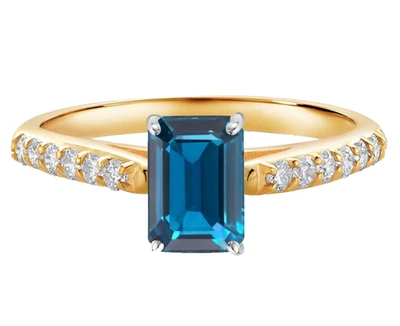 925 Zweifarbig Vergoldet Silber Verlobungsring London Blauer Topas & Weiß Topas - Bild 1 von 4