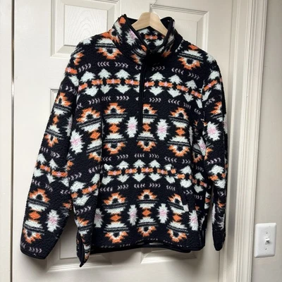 Suéter retro para mujer Wrangler negro azteca suroeste sherpa polar talla XXL Foto 1 de 3